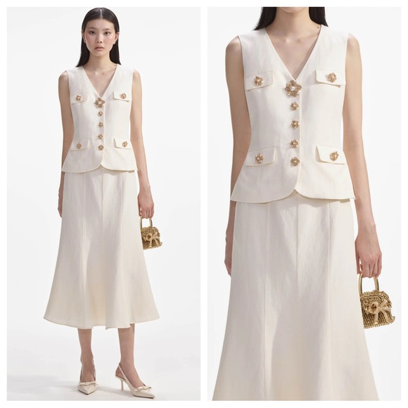 Self-Portrait Dresses & Skirts - Self Portrait Cream Linen Midi Dress